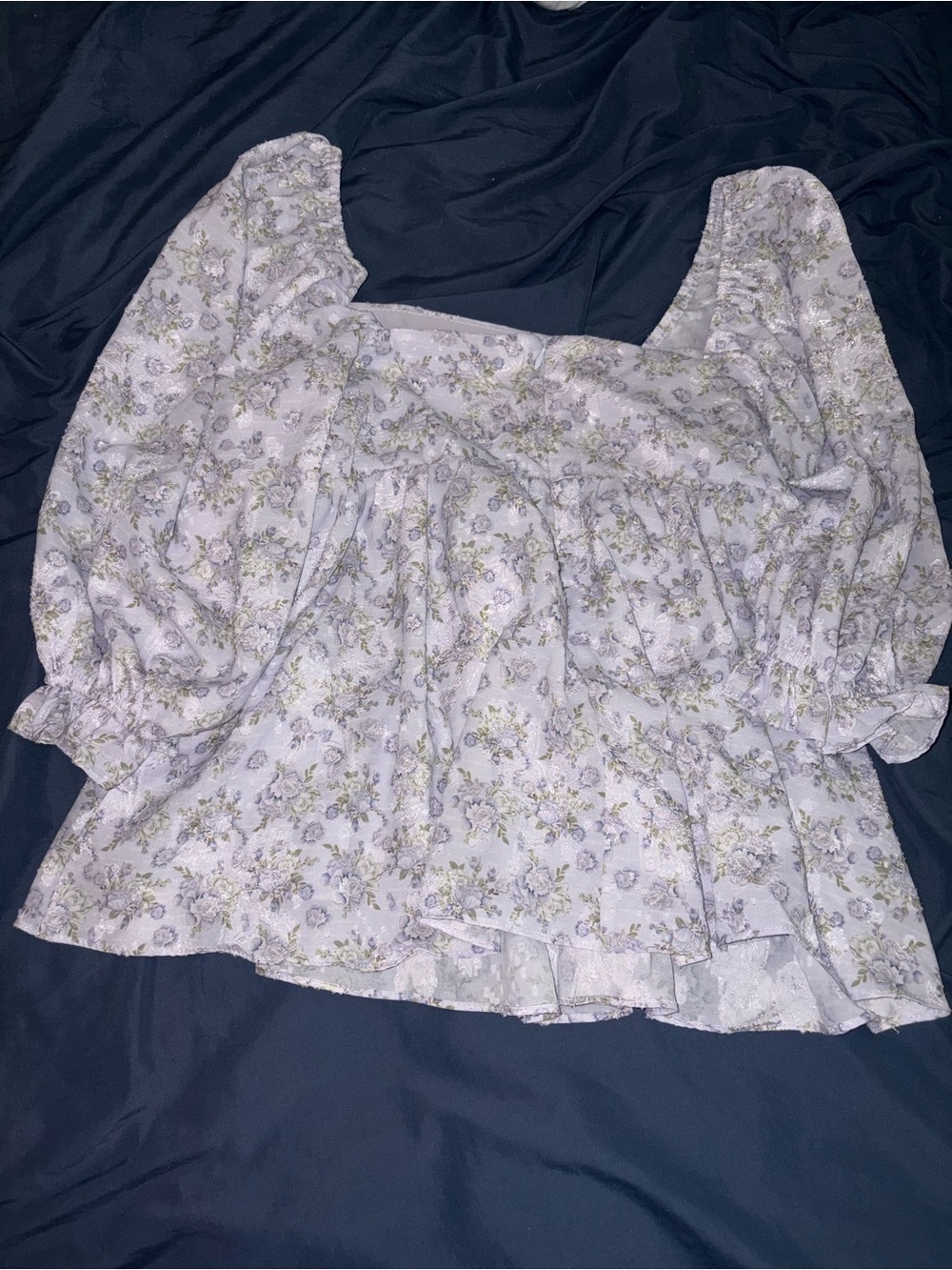 Altar'd State Lavender Floral Square-Neck Peplum Blouse - Picture 3 of 4